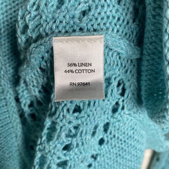 J Jill Linen Blend Open Knit Blue Pullover Sweater Womens Large Fisherman - Picture 7 of 9